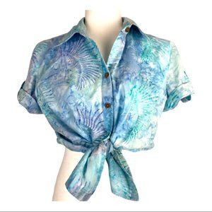 •VINTAGE• Blouse Tropical Batik Cruise 1990s 90s L